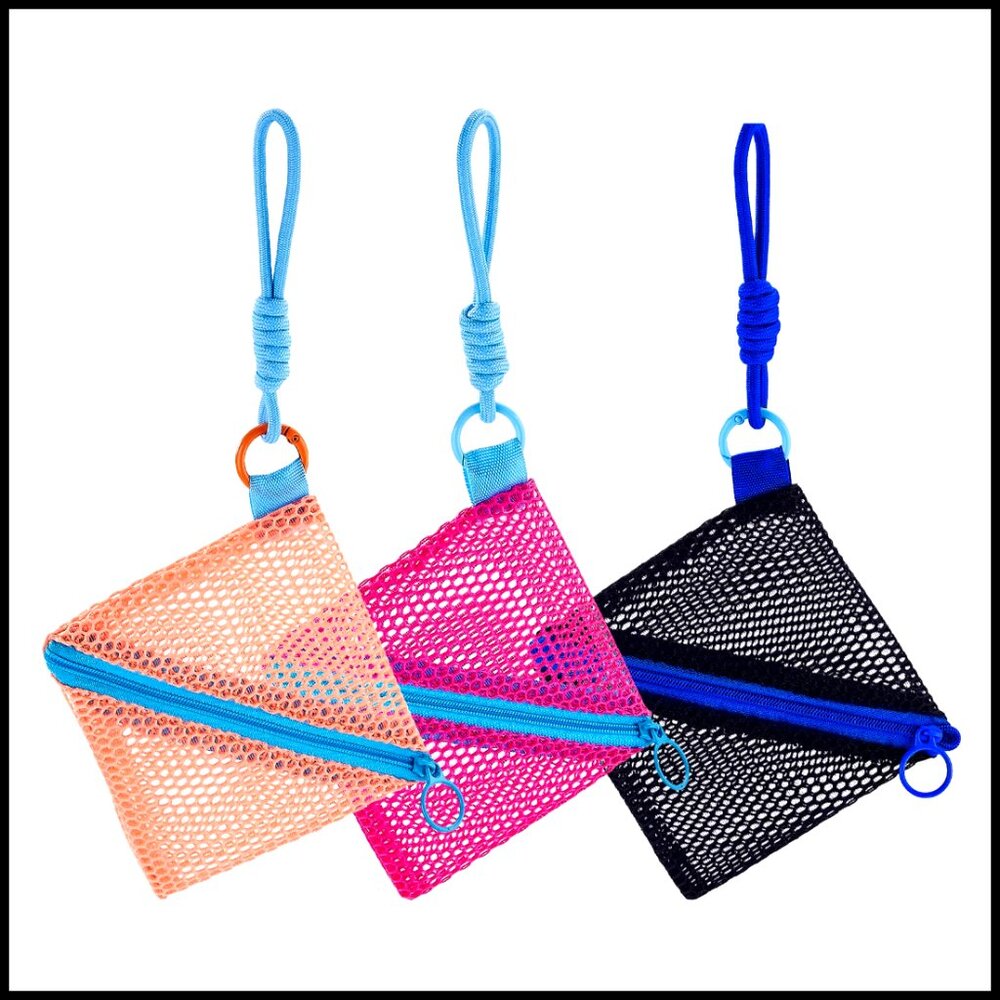 3-Pack Mini Mesh Zipper Pouches For Coins Cards Keys Travel Organization